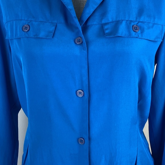 Vintage Christian Dior Pleated Detail Silky Button Down Blouse Blue Size Small 4 - Picture 2 of 14